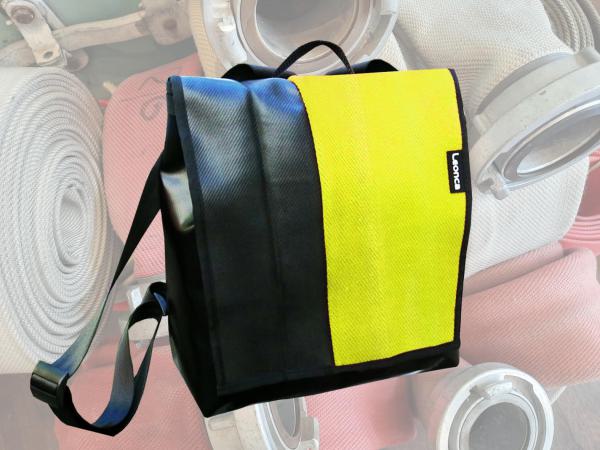 Backpack made from yellow fire hose